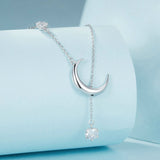 925 Sterling Silver Pavé Setting CZ Moon Necklace for Women