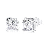 925 Sterling Silver White Gold Plated 0.7x0.7cm Pavé CZ Earrings for Women