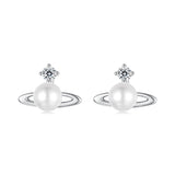 925 Sterling Silver Earrings with White Gold Plating and Shell Pearl