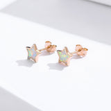 925 Sterling Silver Plated Rose Gold Translucent Opal Earrings 0.7cm for Women