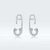925 Sterling Silver Earrings for Women - 1.7x0.6cm, Platinum Plated with Pavé Setting CZ