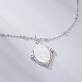 925 Sterling Silver Necklace with White Gold Plating, 40+5cm Length, CZ & Mother of Pearl Pendant for Women