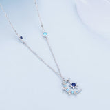 925 Sterling Silver Necklace with Pavé Setting CZ and Spinel Pendant