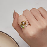 925 Sterling Silver Enamel Pavé Setting CZ Oxidized Silver Ring