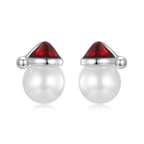 925 Sterling Silver White Gold Plated Enamel Earrings with Shell Pearl for Women