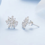 925 Sterling Silver Earrings with Pavé Set CZ in White Gold Finish, 1.1*1.0cm