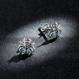 925 Sterling Silver Earrings with Pavé Setting CZ, Oxidized Silver, 0.7*0.8 cm for Women