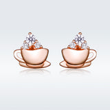 925 Sterling Silver Rose Gold Plated Pavé CZ Earrings for Women