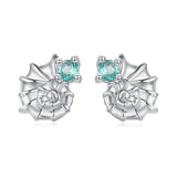 925 Sterling Silver Earrings with Transparent Glass and White Gold Plating for Women