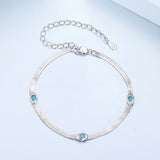 925 Sterling Silver White Gold Plated Multi-Layer Bracelet with Synthetic Turquoise