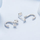 925 Sterling Silver CZ Earrings with White Gold Plating, 1.4x0.5cm for Women