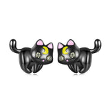 925 Sterling Silver Black Gold Plated Enamel CZ Earrings Size 10*14mm for Women
