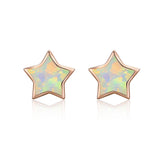 925 Sterling Silver Plated Rose Gold Translucent Opal Earrings 0.7cm for Women