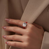 925 Sterling Silver Enamel Pavé CZ Ring for Women Size 1.3 cm