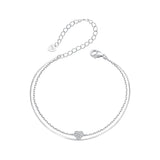 925 Sterling Silver White Gold Plated Heart-Shaped Bracelet with CZ, Length 150+60mm
