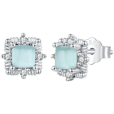 925 Sterling Silver White 0.8 x 0.8 cm Transparent Glass Pavé CZ Earrings for Women