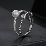 925 Sterling Silver & Moissanite Ring with Freshwater Pearl - Size 6 - Women's Jewelry