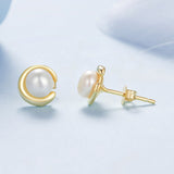 925 Sterling Silver Freshwater Pearl Gold Plated Earrings