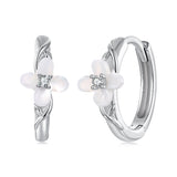 925 Sterling Silver Earrings with Pavé Setting CZ and High-Quality Nacre for Women