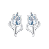925 Sterling Silver Synthetic Spinel Earrings with Platinum Plating - 12x7mm