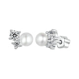 925 Sterling Silver 0.1 Carat Moissanite and Pearl Earrings for Women