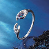 925 Sterling Silver Transparent Glass Oxidized Silver Ring for Women