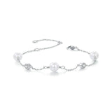 925 Sterling Silver 3mm Moissanite & Shell Pearl Bracelet for Women