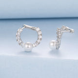 925 Sterling Silver White Gold Plated 1.6cm Hoop Earrings with Synthetic Pearl for Women