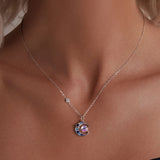925 Sterling Silver Necklace with Pavé CZ & Transparent Glass Pendant for Women