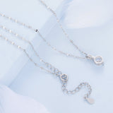 925 Sterling Silver Necklace with Pavé Setting CZ - Adjustable Length, Platinum Plated - Women's Jewelry
