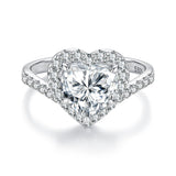 925 Sterling Silver White Gold Plated 2ct Moissanite Heart Ring Size 6 for Women