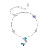 925 Sterling Silver Enamel Pavé CZ White Gold Bracelet for Women 15+6cm