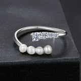 925 Sterling Silver Moissanite & Freshwater Pearl Ring, White Gold Plated, Size E for Women