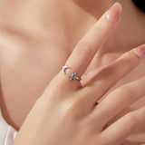 925 Sterling Silver Ring with Glass Snowflakes and Moon for Women