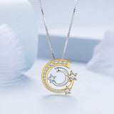 925 Sterling Silver Necklace with Pavé Setting CZ & Plated Gold - 400mm Length