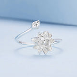 925 Sterling Silver Adjustable Flower Ring for Women