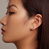 S925 Sterling Silver Small Platinum Plated Earrings with Pavé Setting CZ
