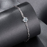 925 Sterling Silver Plated White Gold Moissanite Bracelet 15+6cm for Women