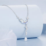 925 Sterling Silver Pendant Necklace with CZ and Transparent Glass for Women