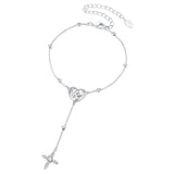 925 Sterling Silver White Gold Plated CZ Heart 15+6cm Bracelet for Women