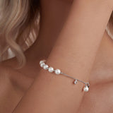 925 Sterling Silver 15+6cm White Gold Plated Bracelet with Quality Shell Pearl & CZ for Women