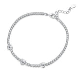 925 Sterling Silver & Pavé Setting CZ Bracelet with White Gold Plating for Women