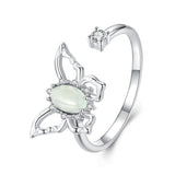 925 Sterling Silver & Natural Jade Pavé Setting Ring for Women