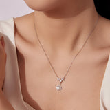 925 Sterling Silver Moissanite Pendant Necklace with Pavé Setting in White Gold - 40+5cm for Women