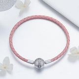 925 Sterling Silver Pavé Setting CZ Bracelet with Genuine Leather for Women