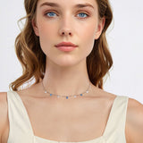 925 Sterling Silver & White Gold Plated Adjustable Layered CZ Necklace for Women