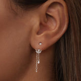 925 Sterling Silver Earrings with Pavé CZ in White Gold Plating - 3.1 x 0.7 cm for Women