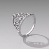 925 Sterling Silver White Gold Plated Ring with Pavé Setting CZ Size 6 for Women