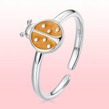 S925 Sterling Silver Ladybird Enamel Ring for Women