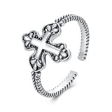 925 Sterling Silver Oxidized Silver 0.18cm Crucifix Adjustable Ring for Women